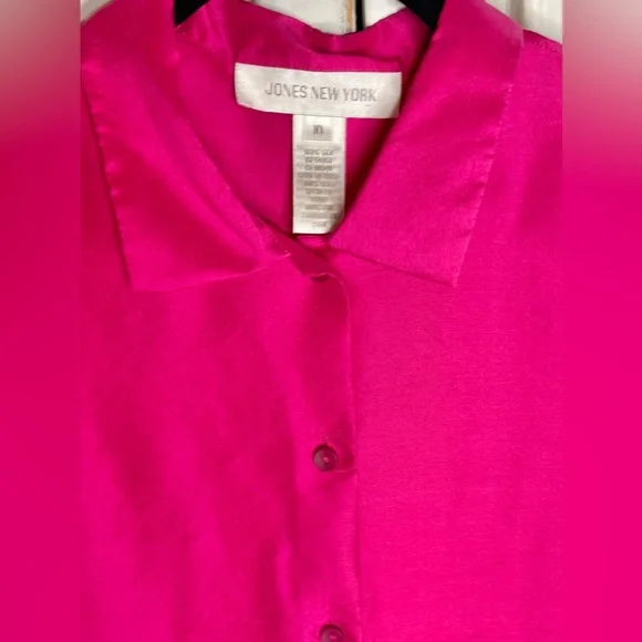 Jones New York 100% Silk Magenta Hot Pink button down vest blouse sz 10 - Picture 4 of 4
